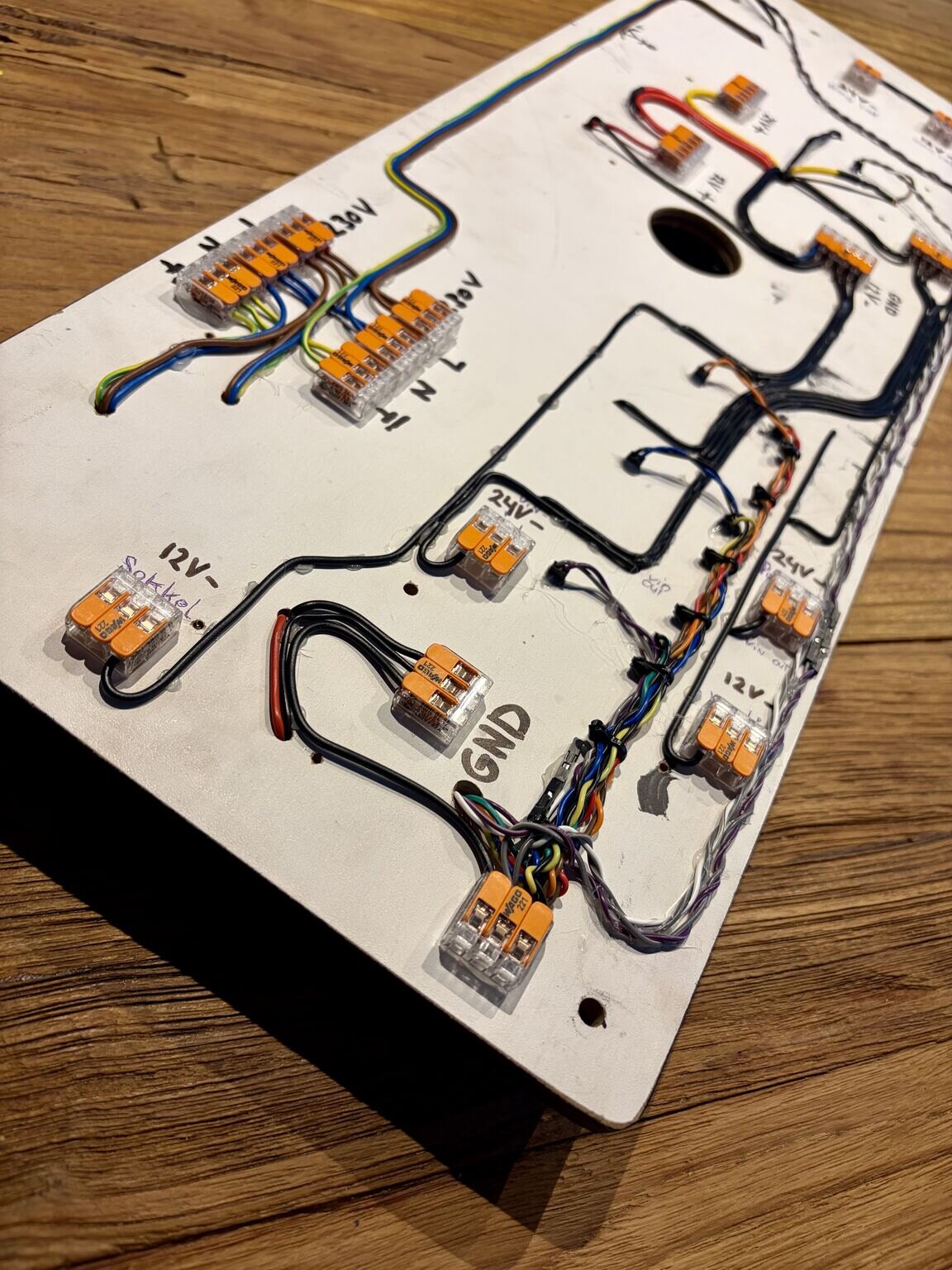 Hand-built wiring layout for a LEOVER installation