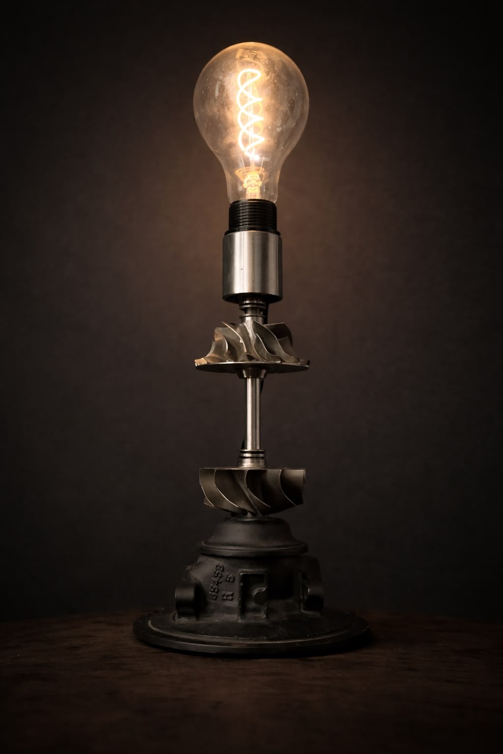 VORTEX, a one-off vertical light assembled from turbine components